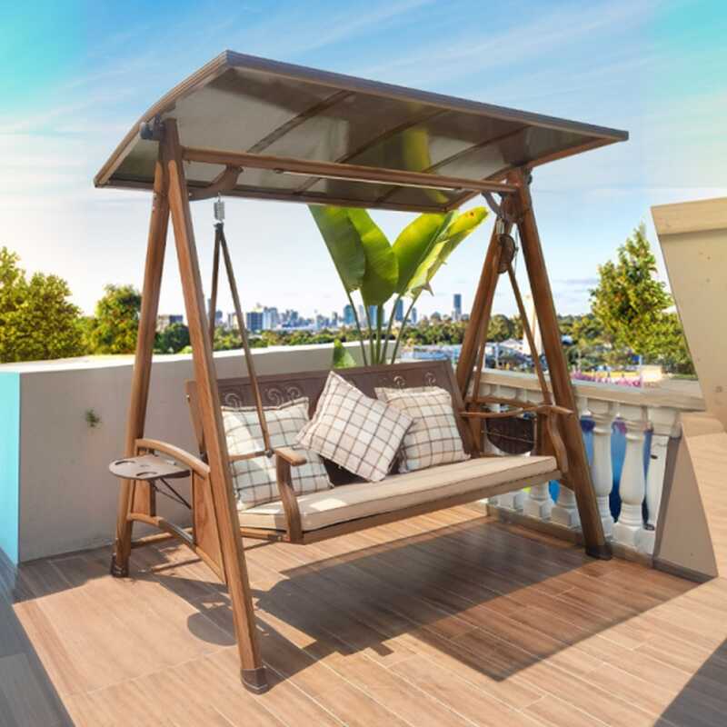 Wood Grain Porch Swing with Stand Alloy Upholstered with Canopy and Stand