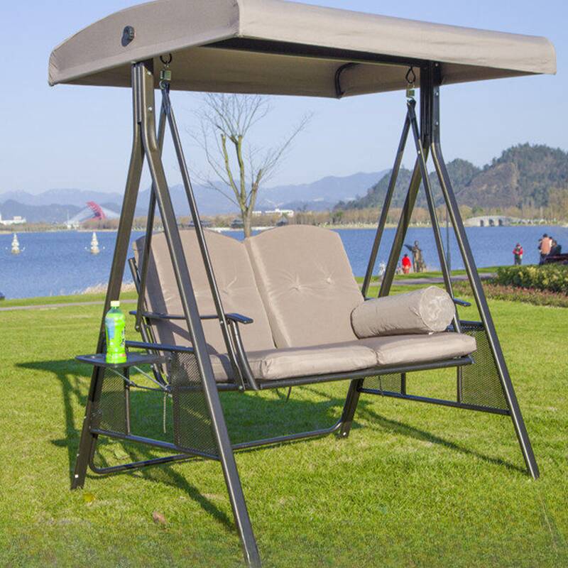 Porch Swing with Stand for 3/Seating for 2, Alloy Frame, Upholstered Cushions, Canopy, and Stand