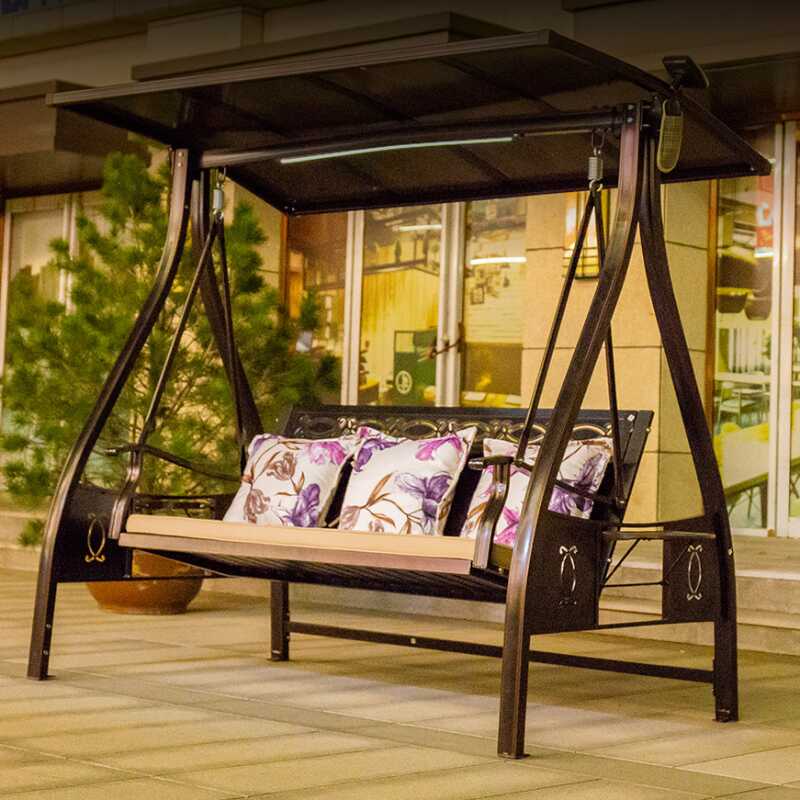 Aluminum Porch Swing with Stand Seating for 2/for 3, Upholstered Cushions, Canopy, and Stand