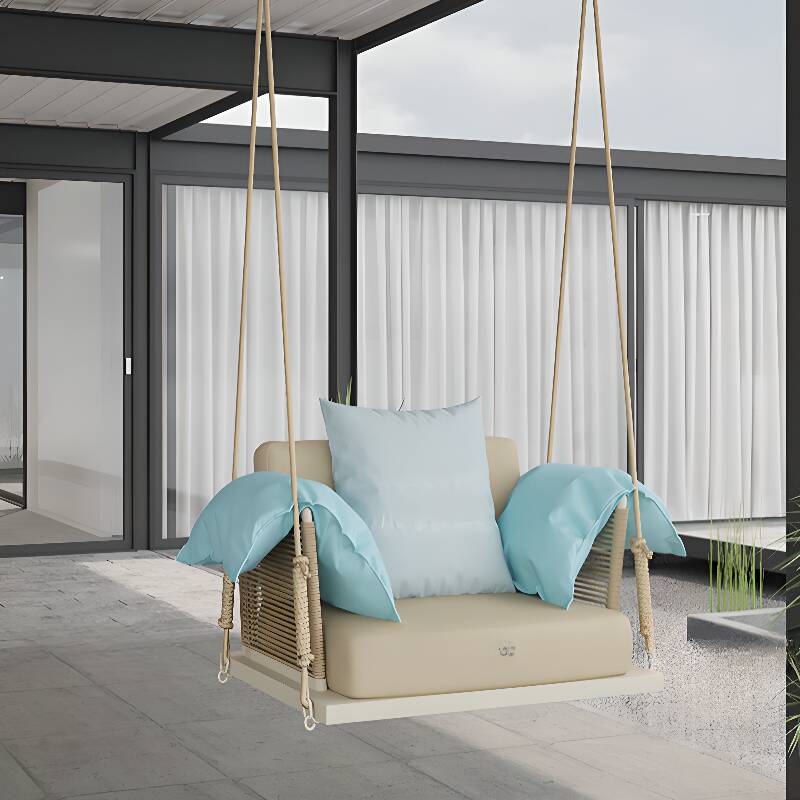 Dark Gray/Beige Alloy Hanging Porch Swing Seating for 2, Upholstered