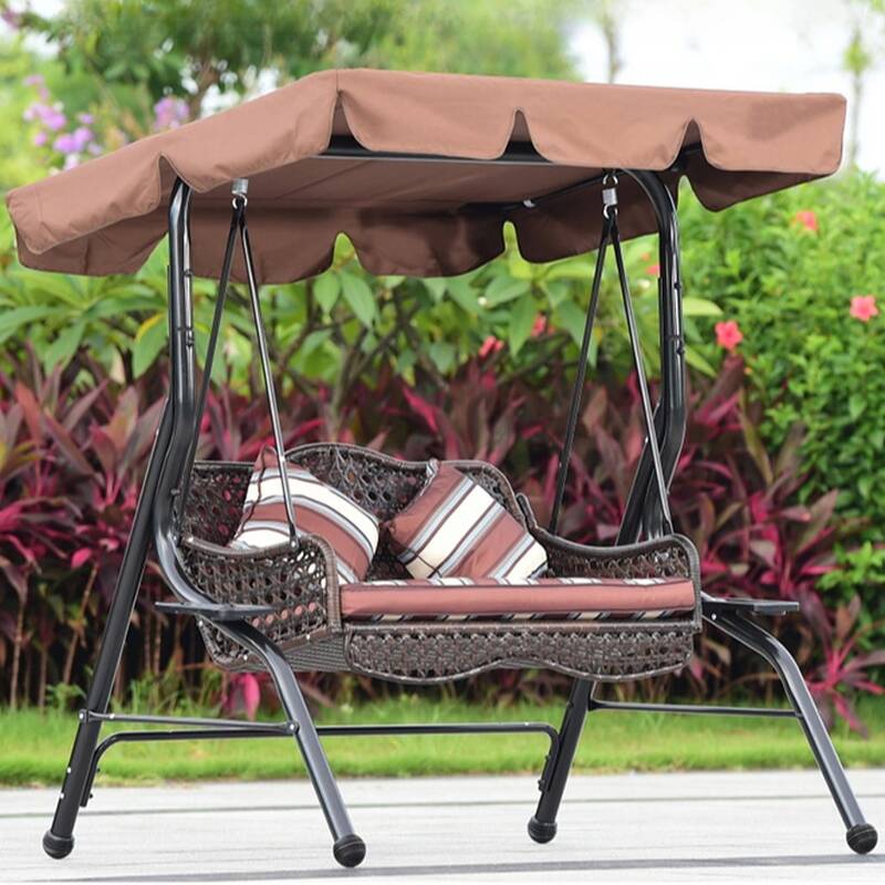 Aluminum Porch Swing with Stand with Upholstered Cushions and Canopy