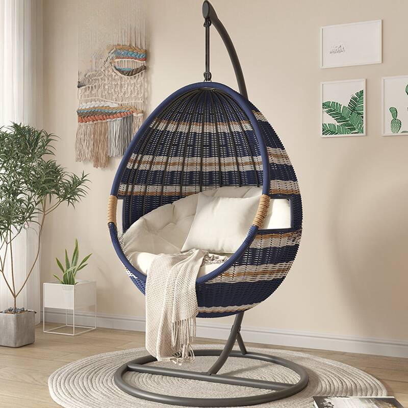 Simplistic Midnight Black Hanging Porch Swing, Polymerized Material Frame, Upholstered Cushions