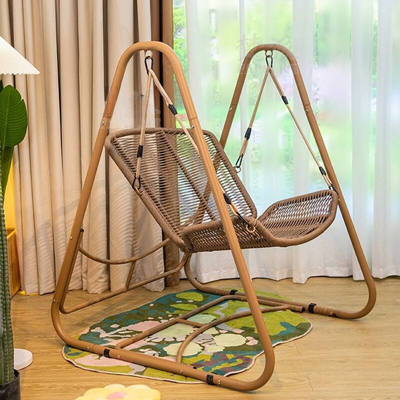 Tropical Sepia Steel Porch Swing with Stand with Upholstered Cushions and Chain