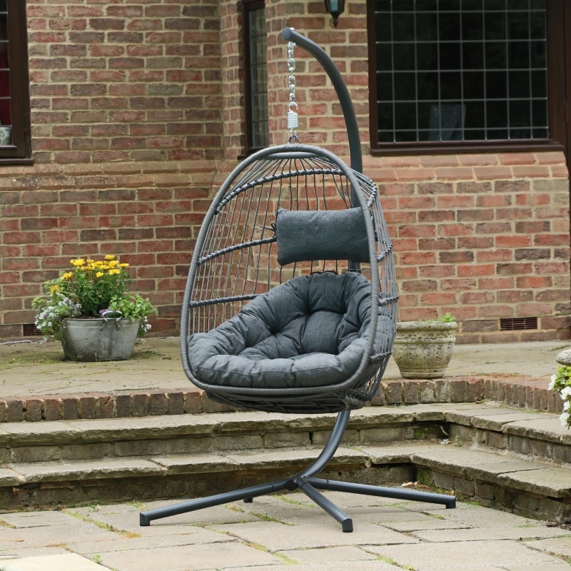 Porch Swing with Stand, Alloy Frame, Upholstered Cushions, Chain and Stand Included