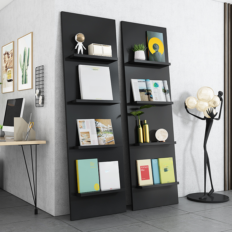 Matte Black Art Deco Magazine Rack in Particle Board Wood with Shelves, Standalone, 15 in & Above Length, 10 in & Above Height