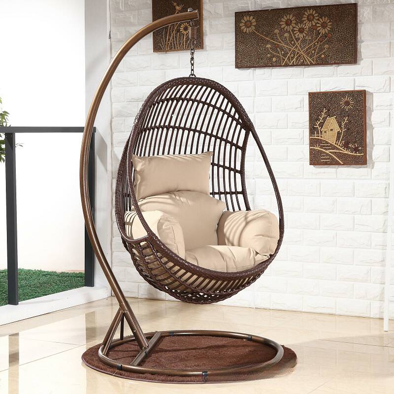 Pecan Alloy Porch Swing with Stand, Upholstered Cushions, Chain and Stand Included