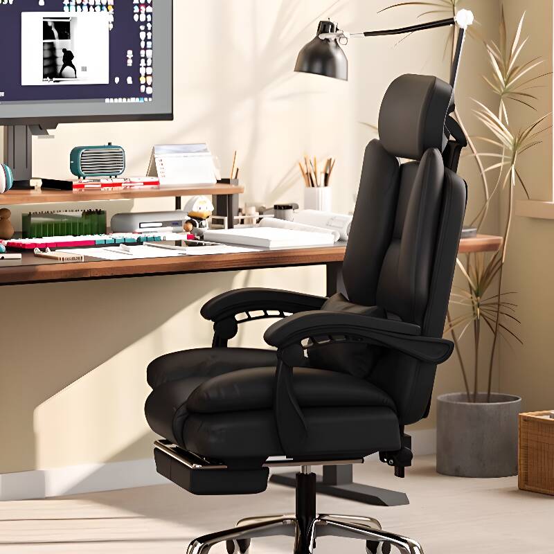 Hideskin Office Desk Chair in Ink/Dark Gray/White with Wheeled, Foot Support, Pillow, Adjustable Back Angle, and Headrest