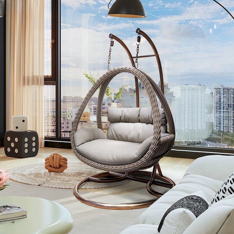Tropical Sepia Porch Swing with Stand, Alloy Frame, Upholstered Cushions, and Chain