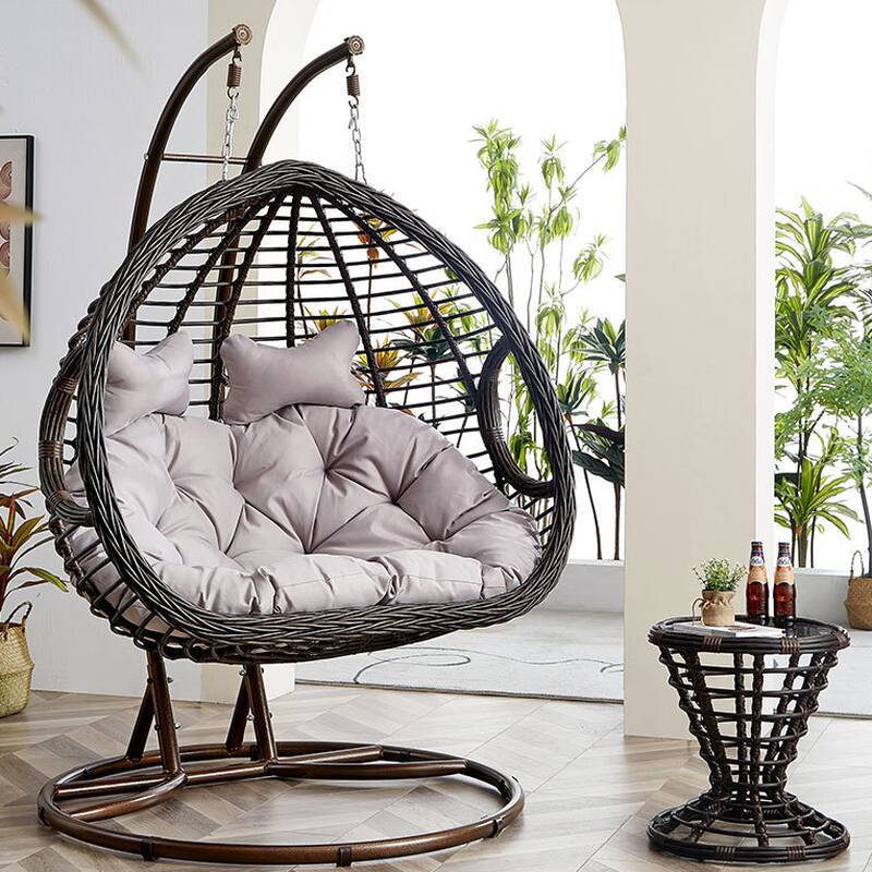 Tropical Porch Swing with Stand for 2, Steel Frame, Upholstered Cushions, Chain and Stand Included