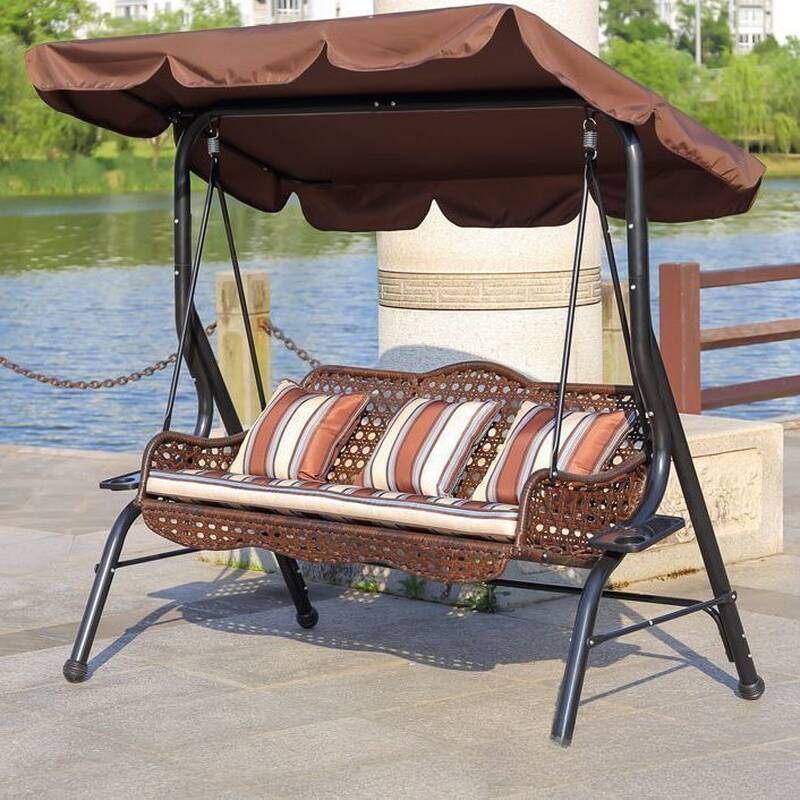 Porch Swing with Stand for 3/Seating for 2, Alloy Frame, Upholstered Cushions, Canopy and Stand Included