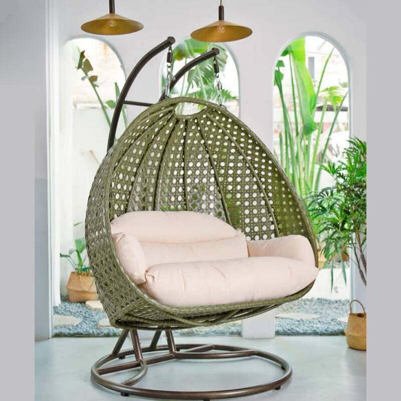 Tropical Pecan Porch Swing with Stand Seating for 2 Steel Upholstered with Chain and Stand