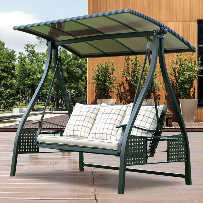 Aluminum Porch Swing with Stand for 3/Seating for 2, Upholstered Cushions, Canopy, and Stand