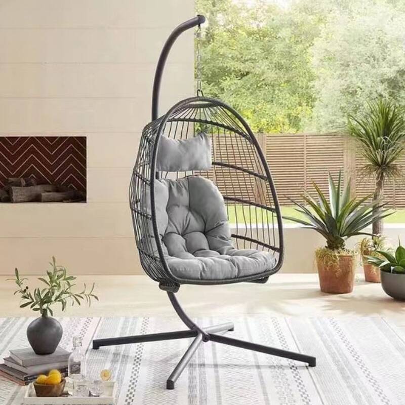 Aluminum Porch Swing with Stand, Upholstered Cushions, and Chain