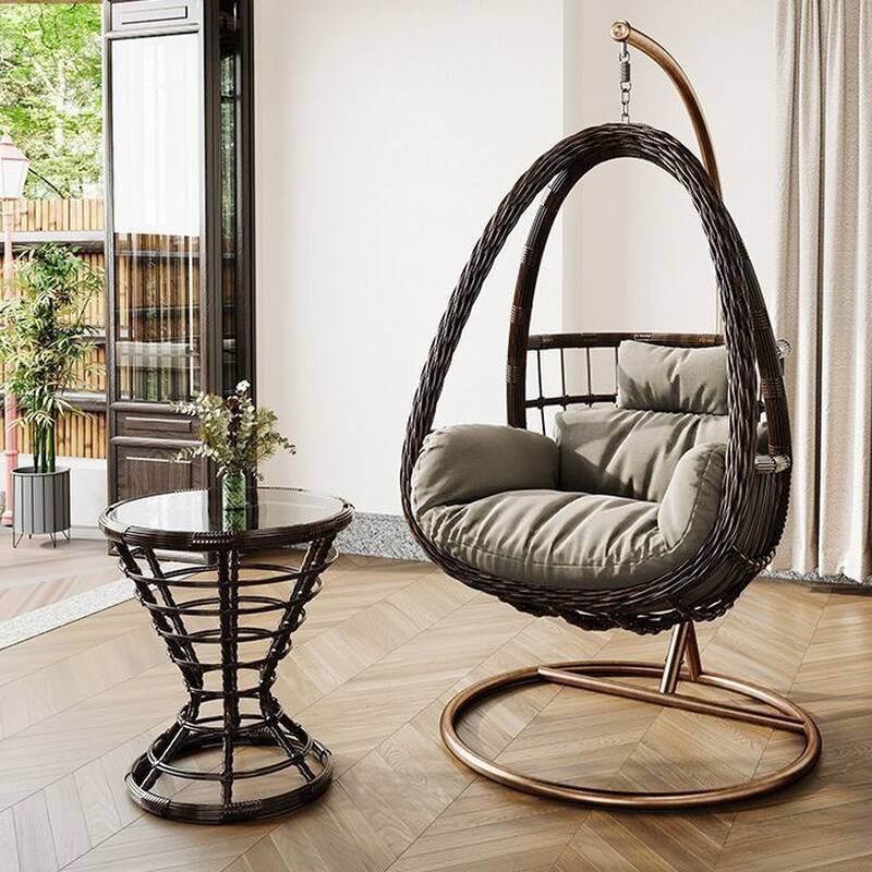 Tropical Porch Swing with Stand, Steel Frame, Upholstered Cushions, Chain and Stand Included