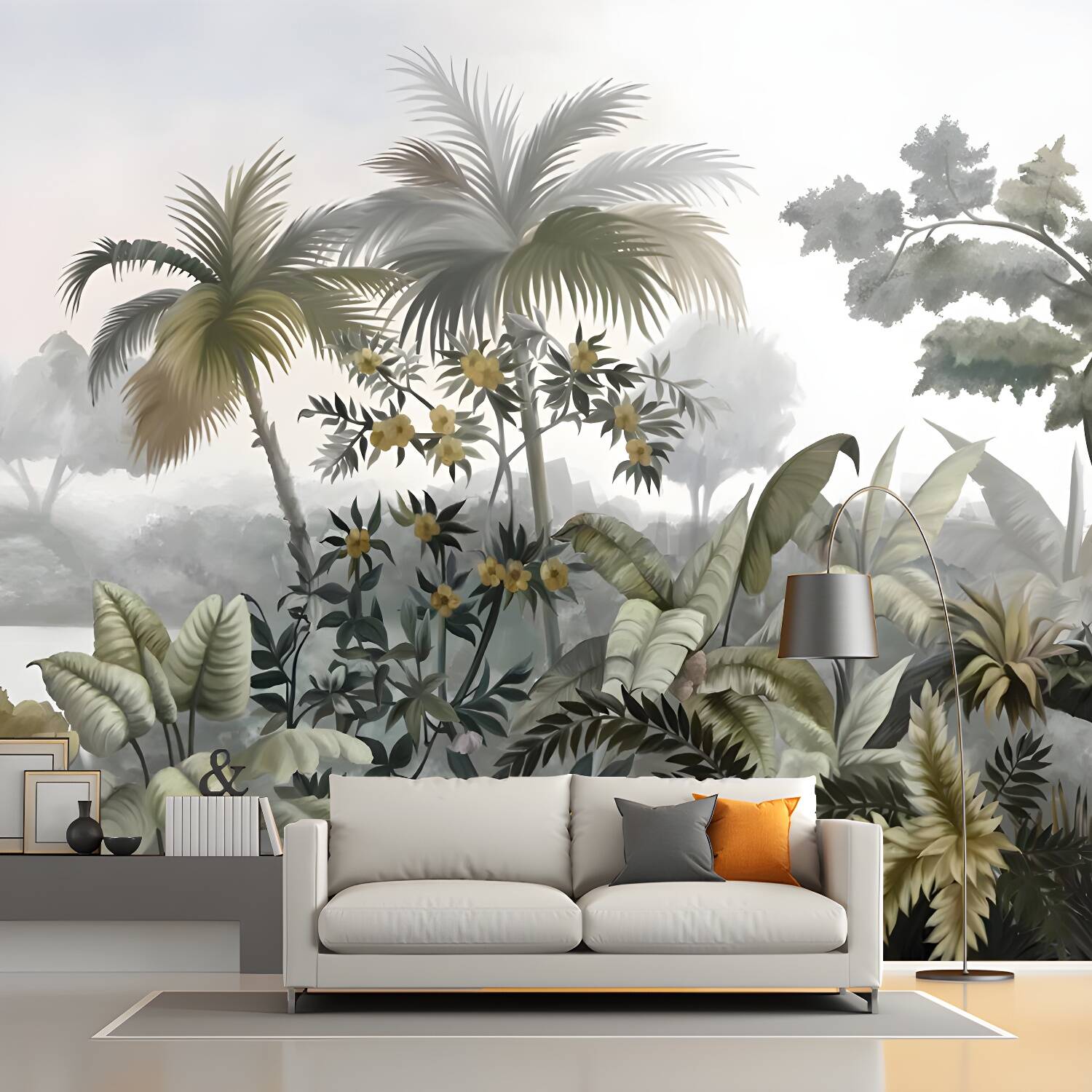 Tropical Plant Island Wall Mural Decal Green Water Resistant Wall Art for Living Room