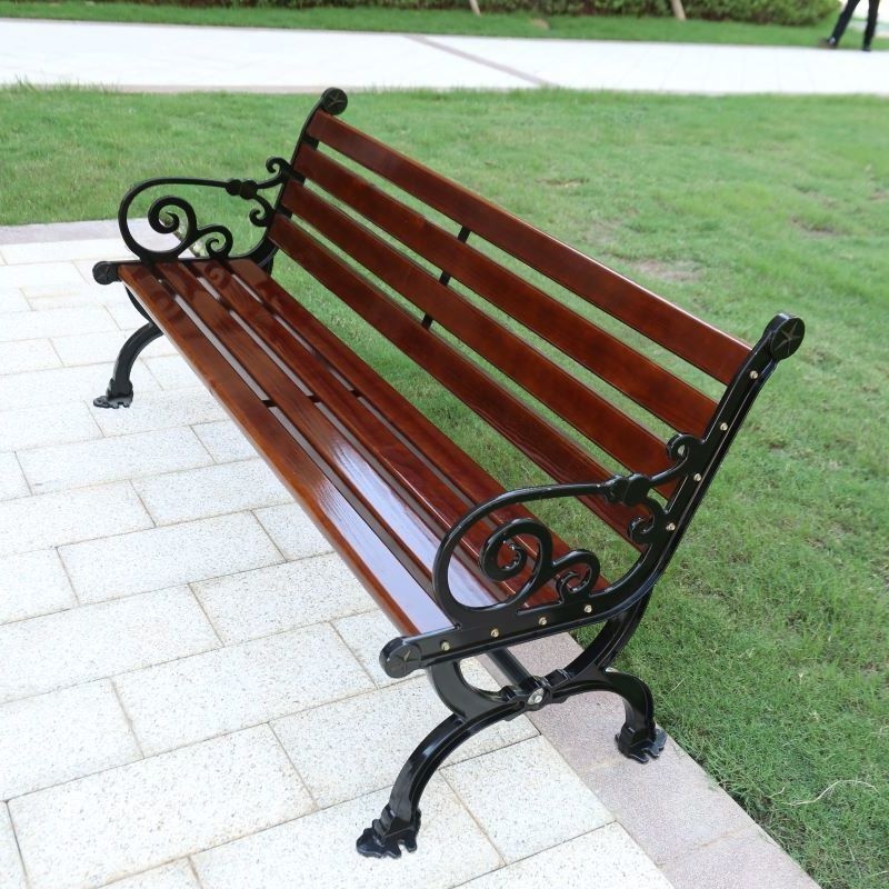 Simple Outdoor Bench with Engineered Wood, Back, Curved Arm, and Ink Frame