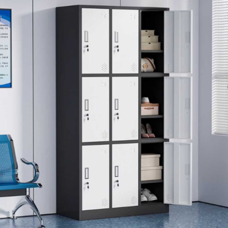 Contemporary 2-layer/5-tier/4-layer Employee Lockers with Shoe Storage, Ventilated Doors, 10 or More Compartments/9 Compartments/Six Compartments, 3-Wide/2-Wide, and Lock