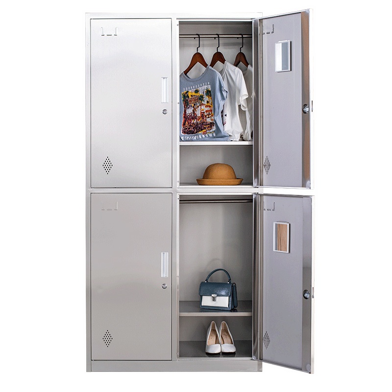 Silver Stainless Steel 4-Layer/5-Tier Employee Lockers with Shoe Storage and Ventilated Doors, Featuring 10 or More Compartments/Eight Compartments in 2-Wide/3-Wide Design