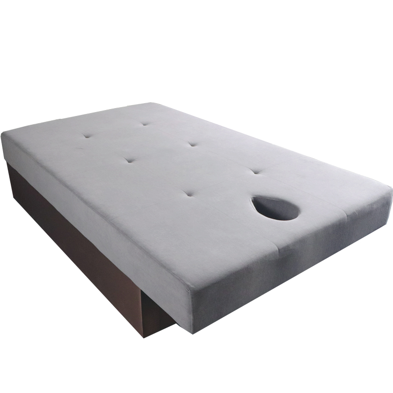 Light Gray Massage Bed with Fixed Height, Natural Wood Rectangular Top