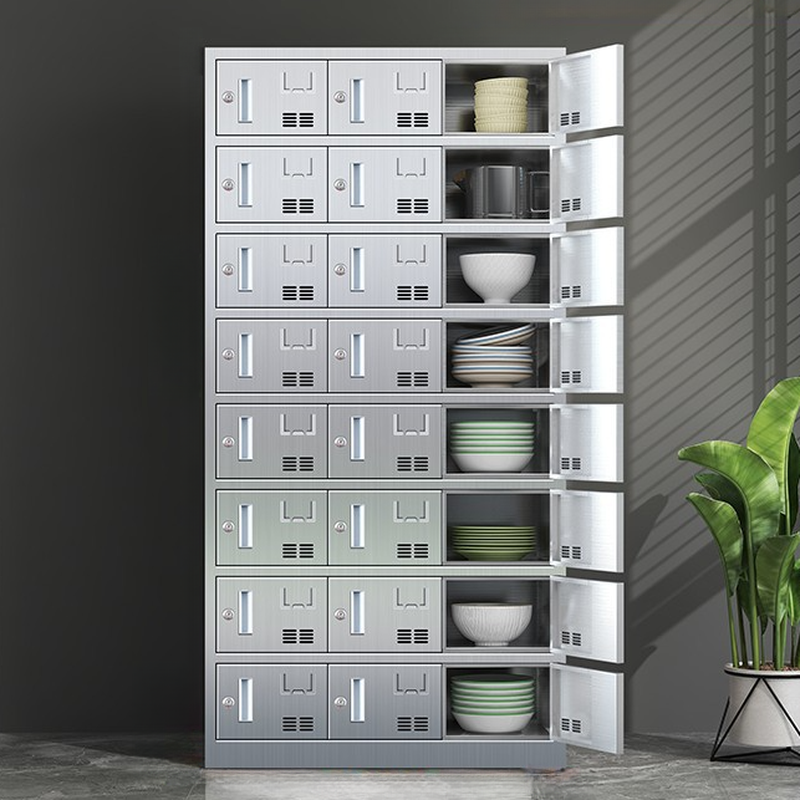 Silver Stainless Steel Employee Lockers, Installation Required, Partial Assembly, Louvered Doors, 5-Wide or more/3-Wide/4-Wide