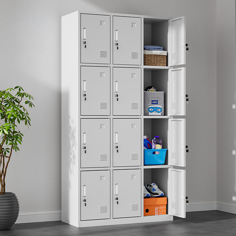 White Contemporary 2-layer/4-layer/5-tier Employee Lockers with Shoe Storage, Louvered/Clear Doors, 10 or More Compartments/Six Compartments/9 Compartments, 3-Wide/2-Wide
