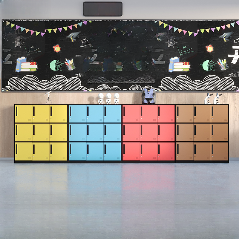 Contemporary 2-layer/4-layer/3-tier School Lockers with Ventilated Doors, Four Compartments/10 or More Compartments/9 Compartments, 3-Wide/2-Wide, Lock and Name&number Plate