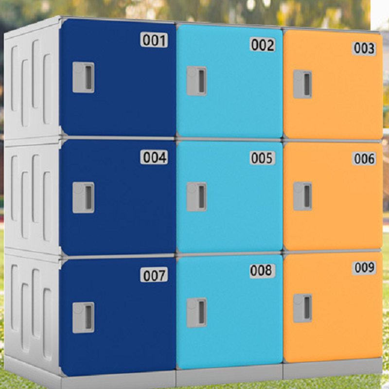 Blue Polymer 3-Tier School Lockers with Installation Required and Partial Assembly, Featuring 9 Compartments in 3-Wide Design