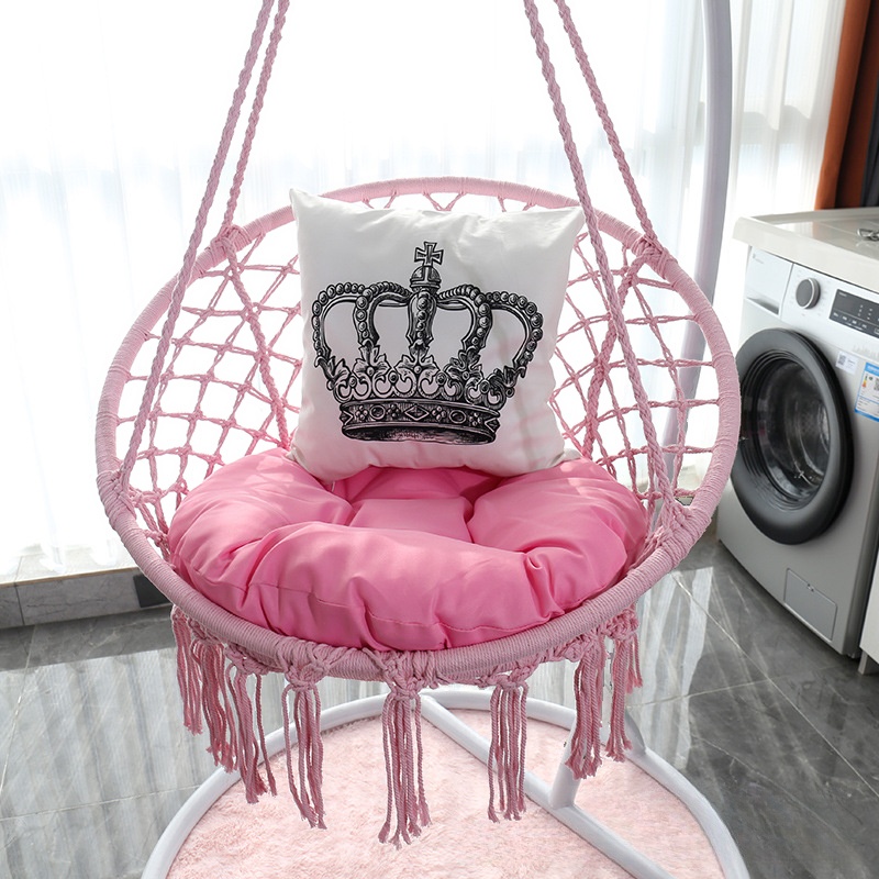 Boho Porch Swing with Stand, Alloy Frame, Upholstered Cushions, Chain and Stand Included