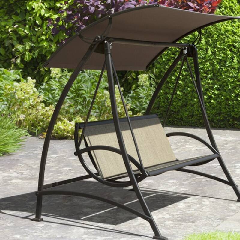 Porch Swing with Stand for 3/Seating for 2, Aluminum Frame, Upholstered with Canopy and Stand