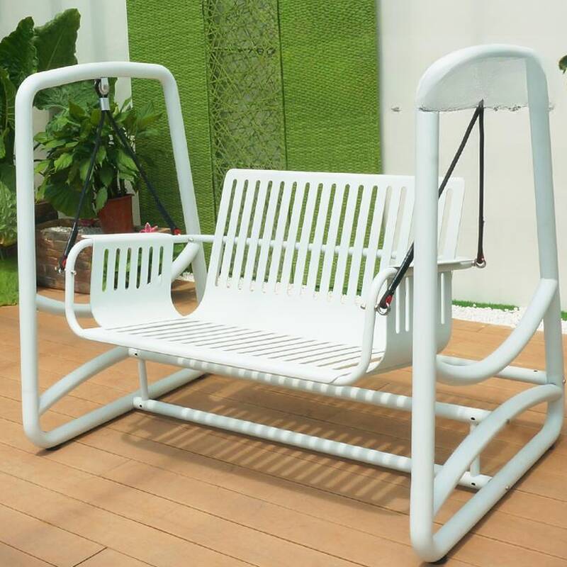 Dove Grey/Sage Green/Light Brown Porch Swing with Stand for 2, Stainless Alloy Frame, Upholstered Cushions, and Stand