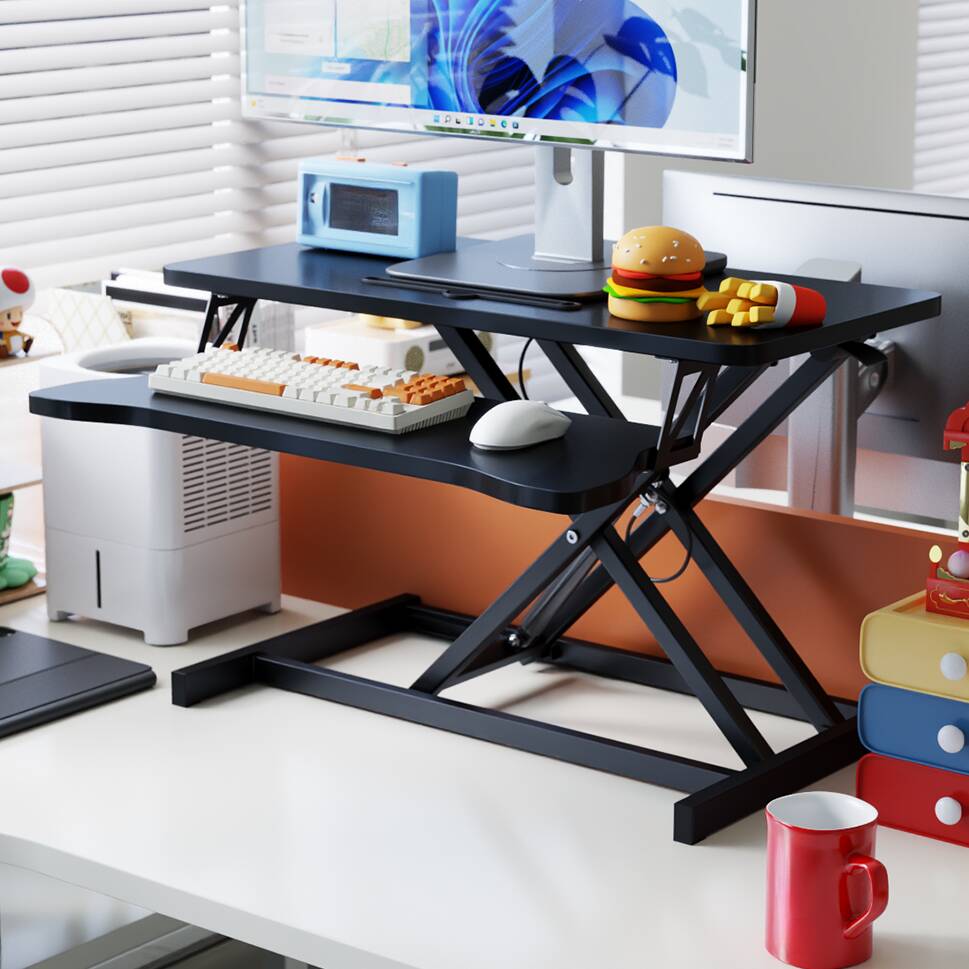 Trendy 2-Tier Notebook Holder in Manufactured Wood, Pop Up Foldable with Lifting Airlift and Shelves