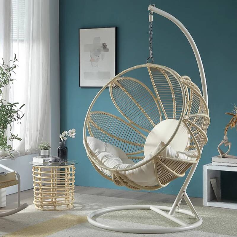Tropical Light Gray Porch Swing with Stand, Alloy Frame, Upholstered Cushions, Chain and Stand Included