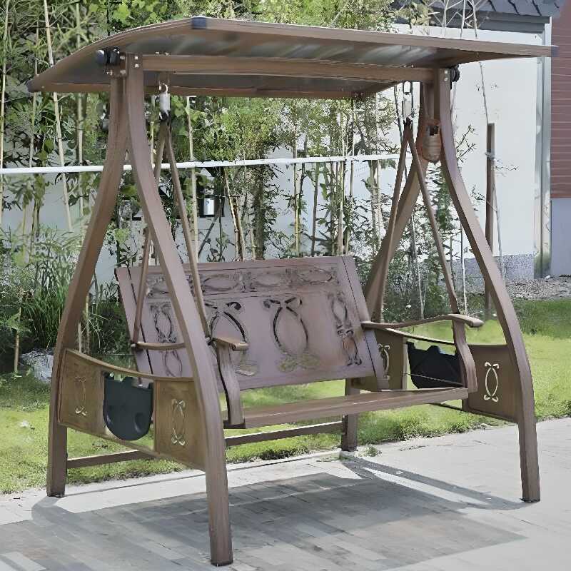 Sepia Porch Swing with Stand for 3/Seating for 2, Aluminum Frame, Upholstered with Canopy and Stand