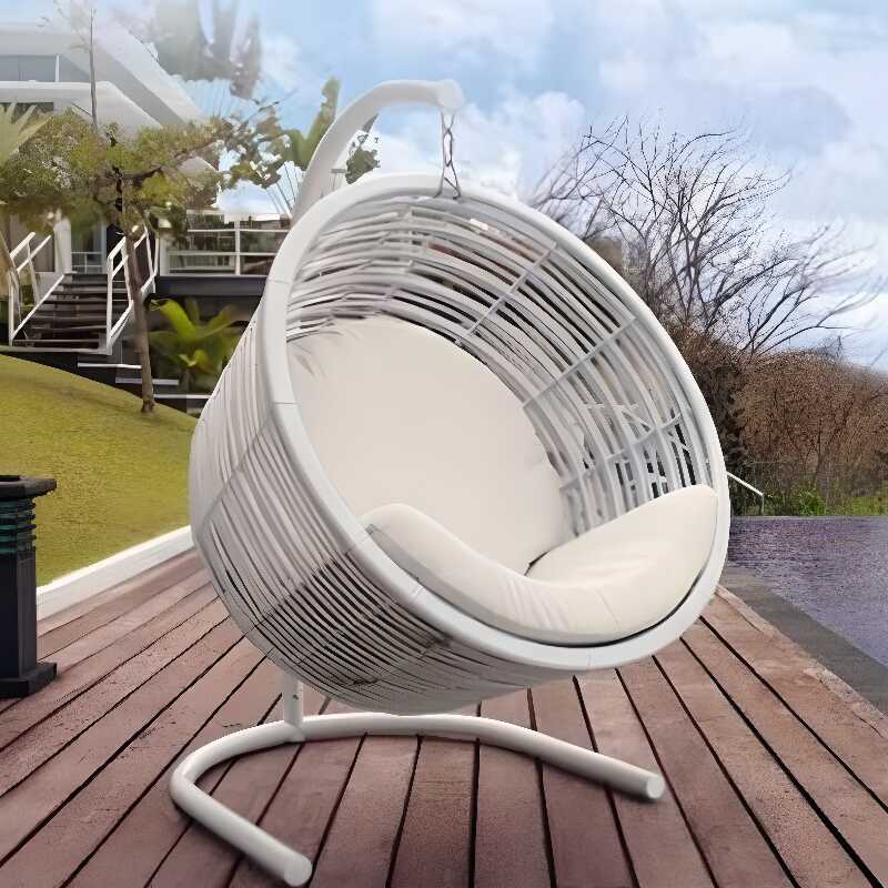 Alloy Porch Swing with Stand Featuring Upholstered Cushions, Chain, and Stand