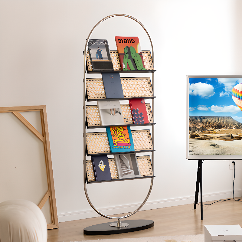 Art Deco Magazine Rack in Wood, 15 in & Above Length, 10 in & Above Height with Shelves, Standalone