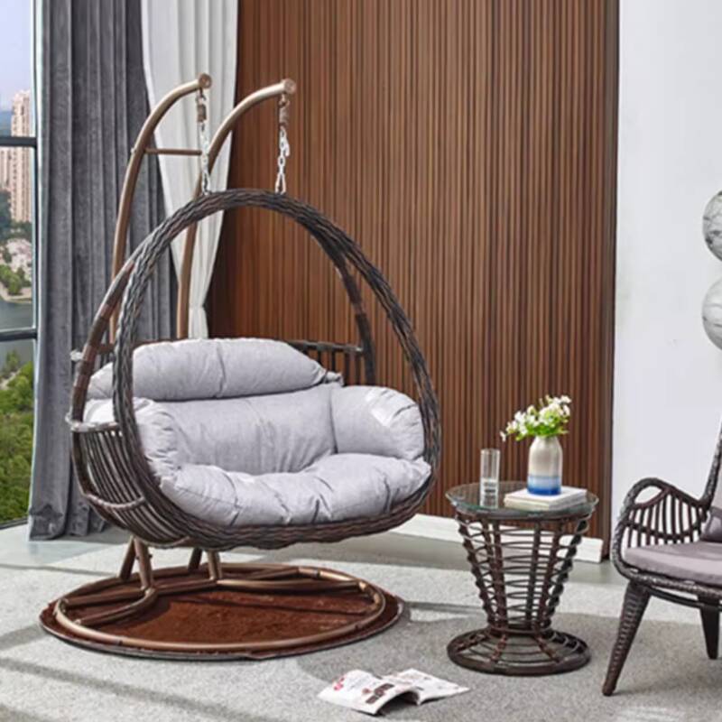 Tropical Pecan Porch Swing with Stand for 2, Alloy Frame, Upholstered Cushions, Chain and Stand Included