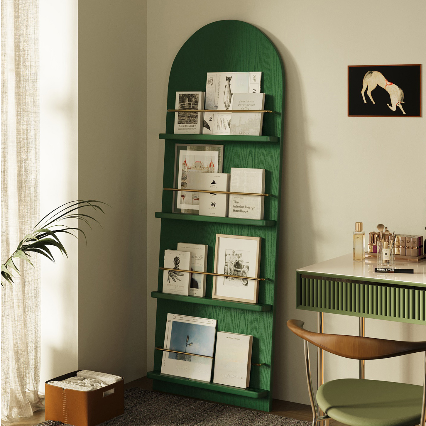 Magazine Rack in Art Deco Style, Solid Wood, 15 in & Above Length, 10 in & Above Height, with Shelves, Standalone