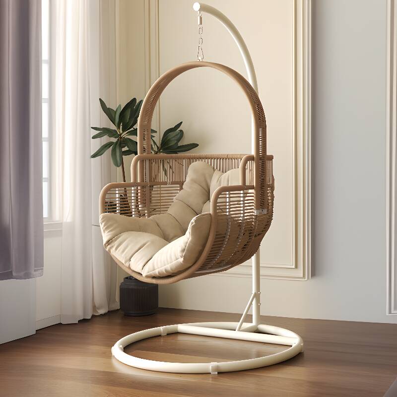 Light Brown/Wood Grain Aluminum Porch Swing with Stand, Seating for 2, Upholstered with Chain and Stand