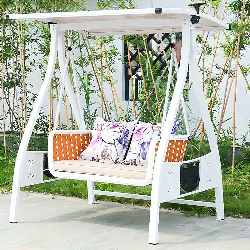Water-resistant Alloy Porch Swing with Stand, Featuring Upholstered Cushions, Canopy, and Stand