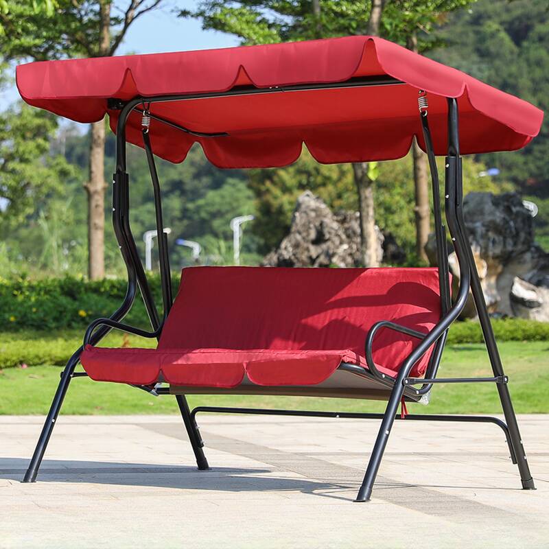 Water-resistant Aluminum Porch Swing with Stand for 3/Seating for 2, Upholstered Cushions, Canopy, and Stand