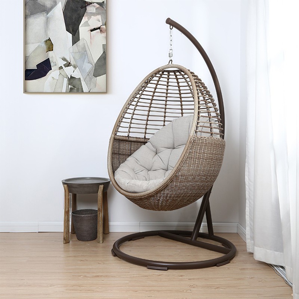 Aluminum Porch Swing with Stand, Upholstered with Chain and Stand