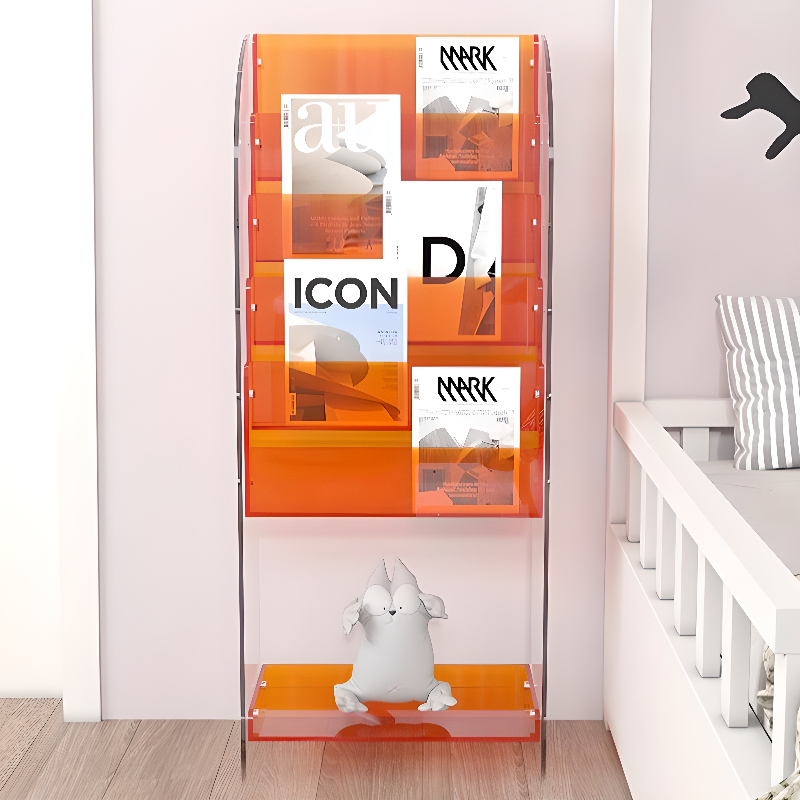 Art Deco Magazine Rack in Plastic & Acrylic with Shelves, 15 in & Above Length, 10 in & Above Height, Standalone