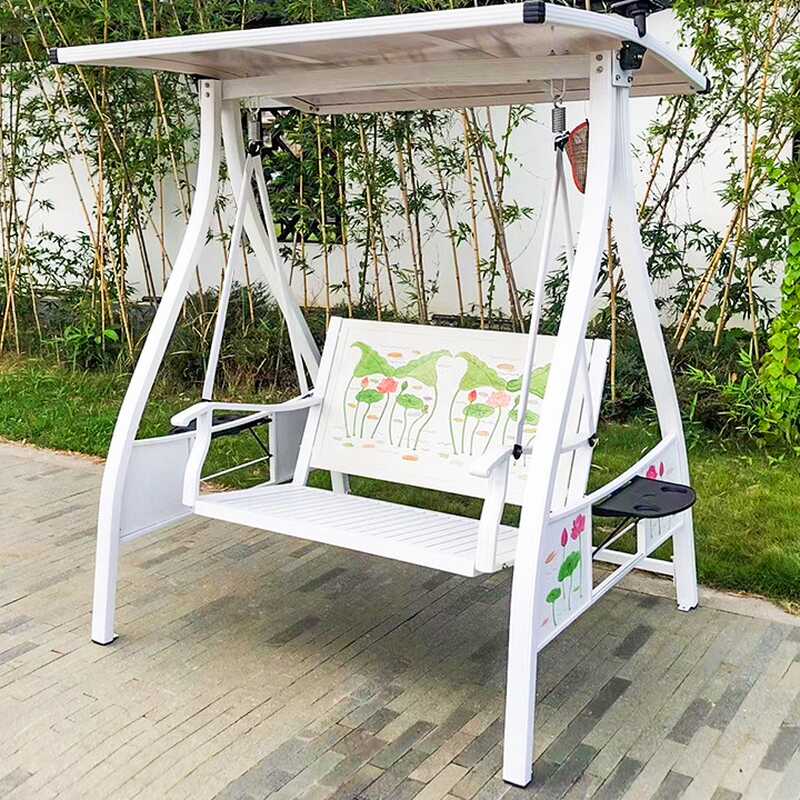 Porch Swing with Stand, Seating for 2, Alloy Frame, Upholstered with Canopy and Stand