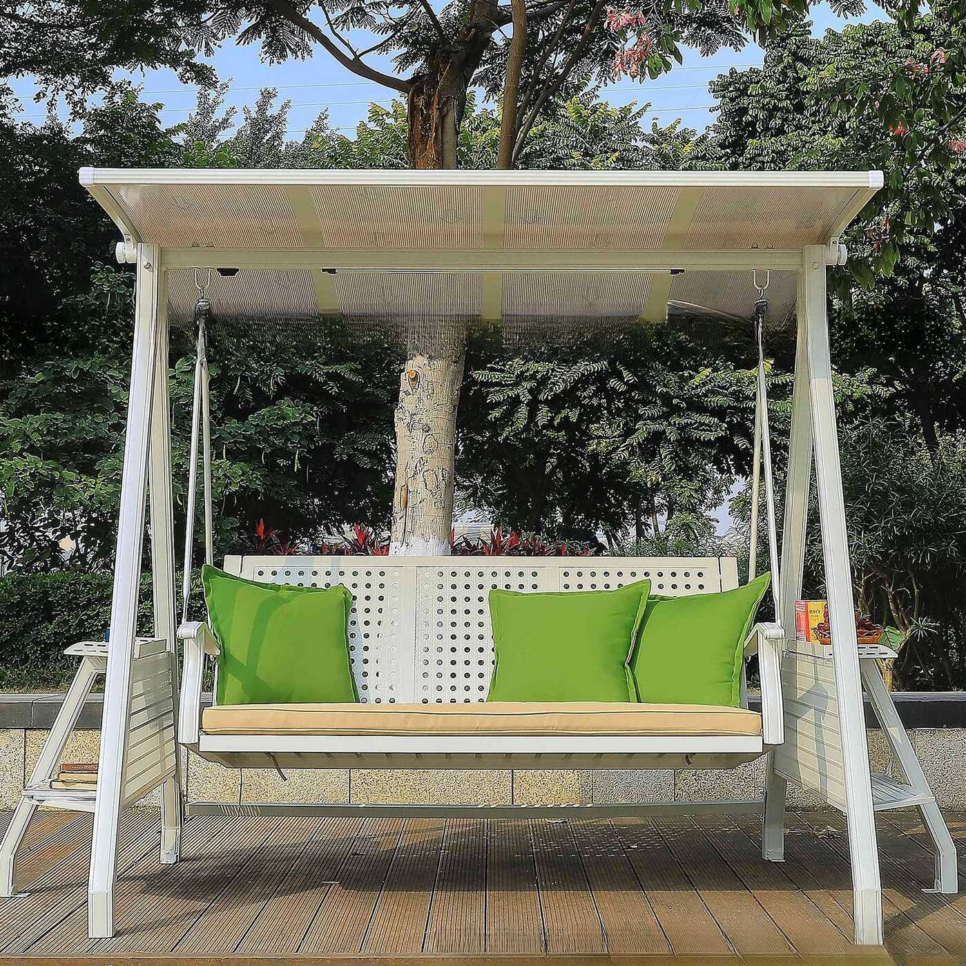 Porch Swing with Stand, Seating for 2/3, Alloy Frame, Upholstered with Canopy and Stand