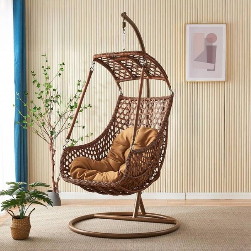 Sepia Aluminum Porch Swing with Stand, Upholstered with Chain, Canopy, and Stand