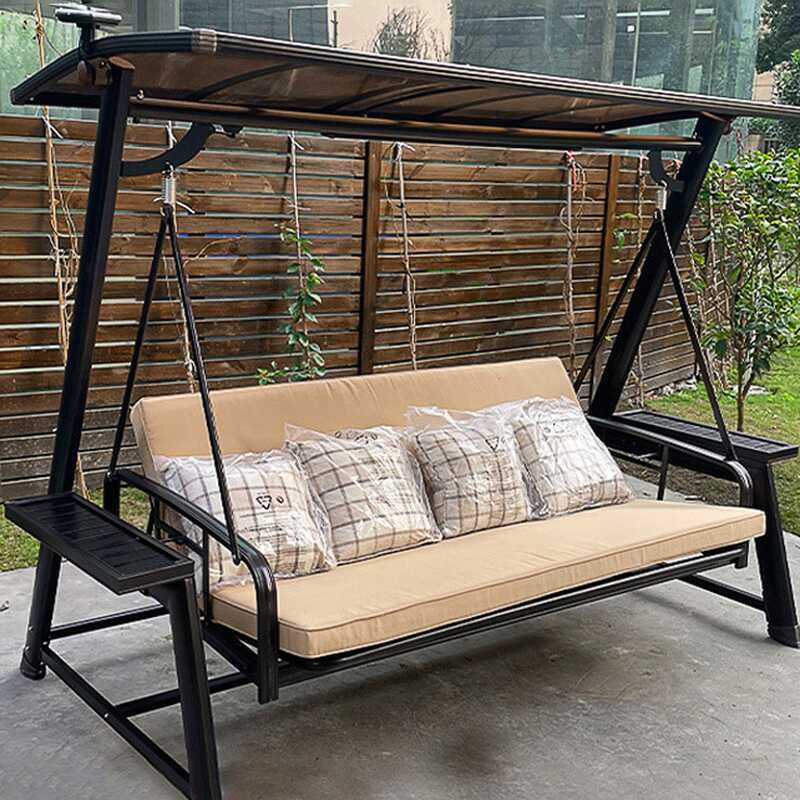 Porch Swing with Stand for 3, Alloy Frame, Upholstered with Canopy and Stand