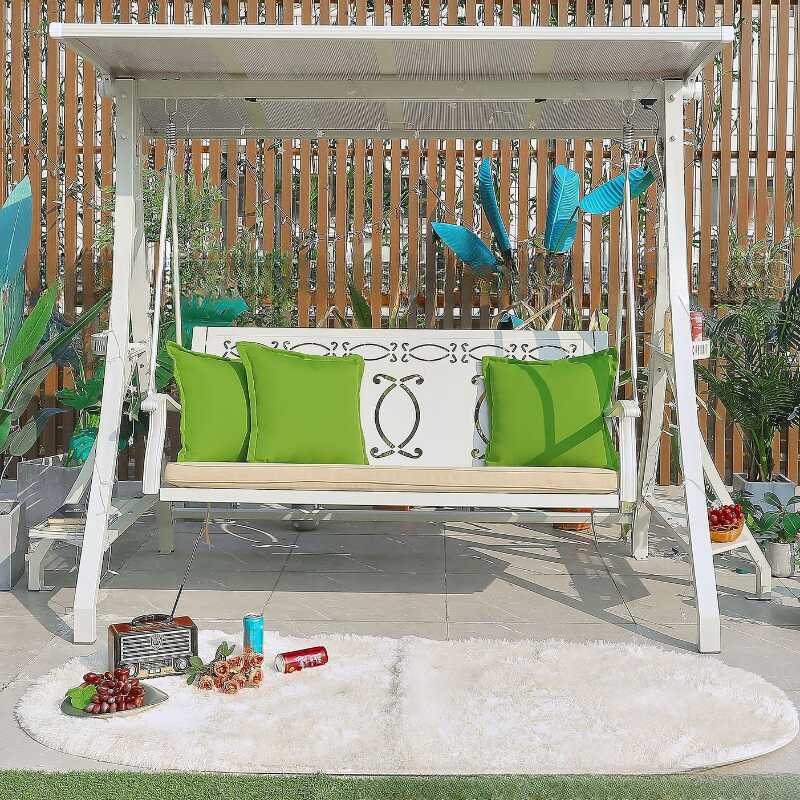 Porch Swing with Stand for 2/3, Alloy Frame, Upholstered Cushions, Canopy and Stand Included