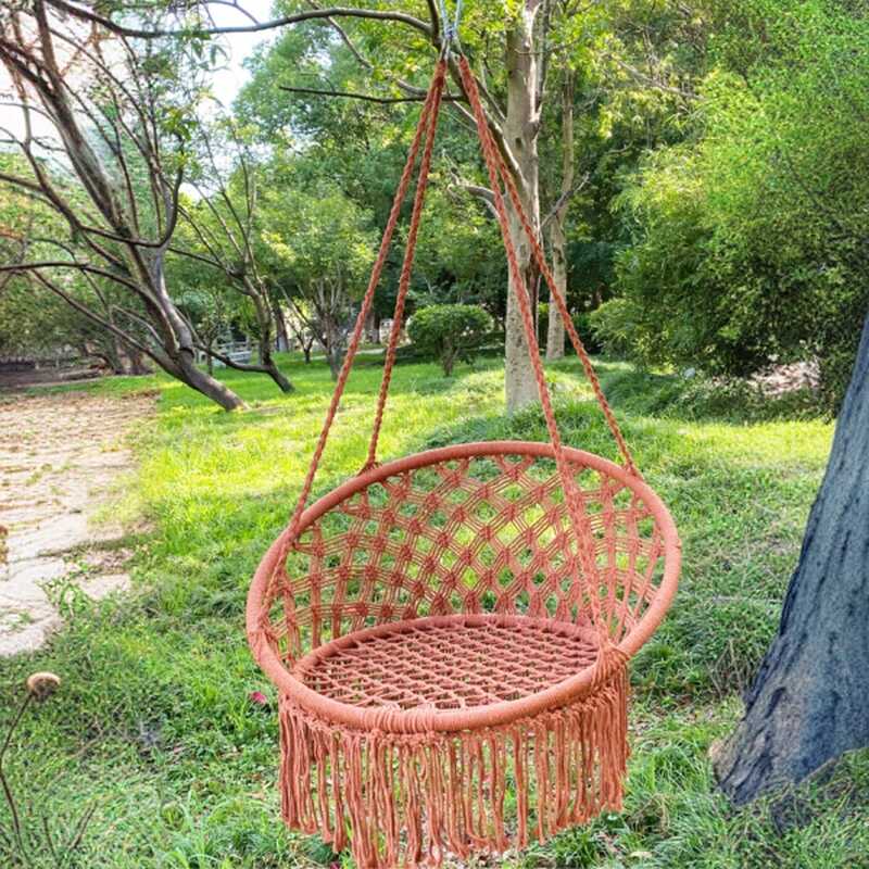 Boho Beige/Maroon/Plum Colour Hanging Porch Swing with Alloy Frame