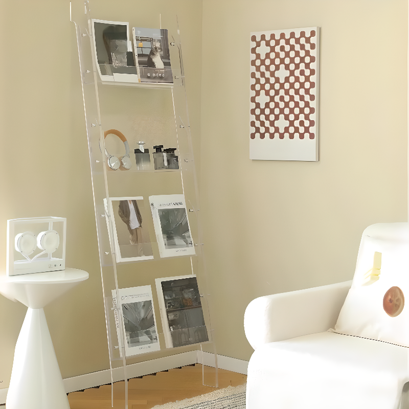 Art Deco Plastic & Acrylic Magazine Rack with Shelves, 15 in & Above Length, 10 in & Above Height, Standalone