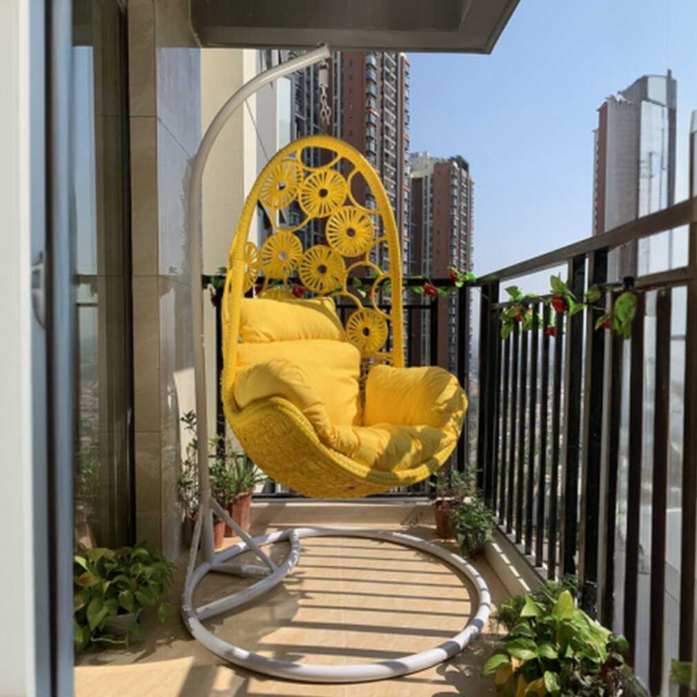 Porch Swing with Stand, Aluminum Frame, Upholstered with Chain and Stand